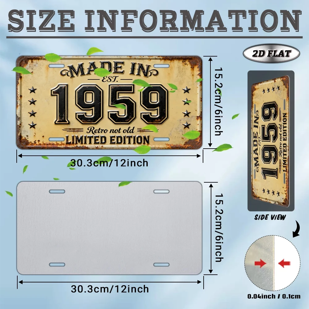 2D Flat, 1pc Vintage 1959 Metal Wall Sign - Retro Aluminum Plaque 30.48cm x 15.24cm (Wall-Mounted) Suitable for /Outdoor Use - M