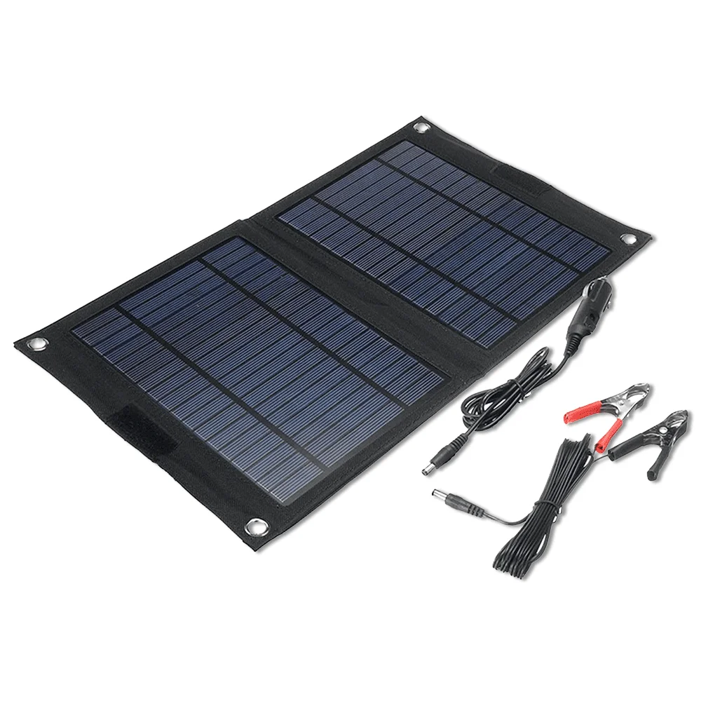 Imagem -03 - Painel Solar 20w Preto Dc12v 5v Saída de Energia Móvel ao ar Livre Painel Fotovoltaico Placa Carregamento Portátil Dobrável Bolsa