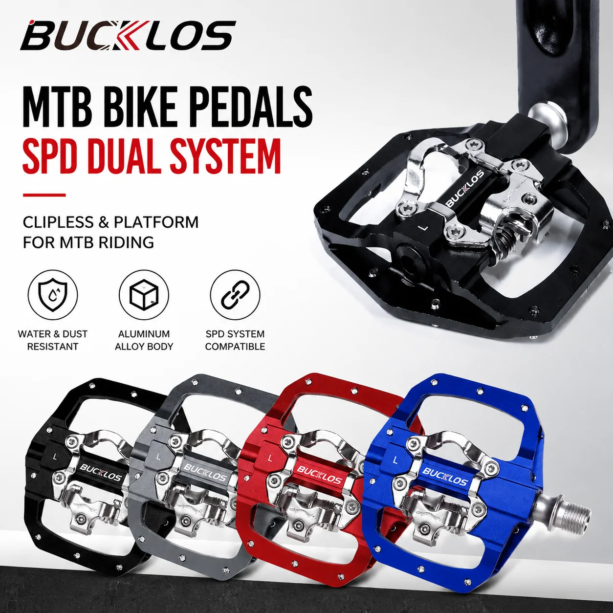BUCKLOS MTB Bicycle Pedals SPD Compatible Clipless Platform Bike Pedal Aluminum Alloy Cycling Pedals for Mountain Road Bike