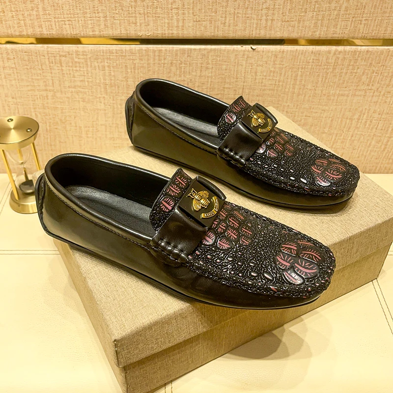 Genuine Leather Slip on Loafers Men Formal Dress Shoes Male Office Driving Wedding Party Moccasins Casual Shoes Plus Size 45 46