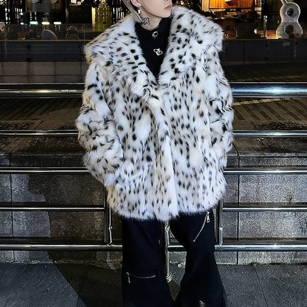 

Winter New Men's Leopard Print Long-Sleeved Fur Coat American Retro Fashion Trend Casual Loose High Street Niche Men's Tops 2025