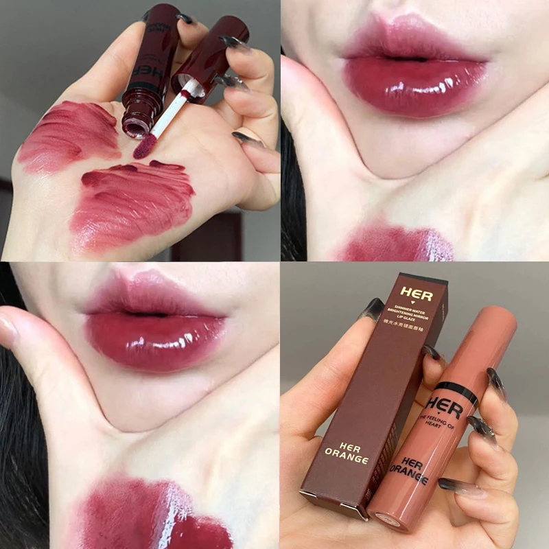 Nude Brown Mirror Dyeing Lip Glaze Waterproof Matte Sexy Pink Lip Gloss Long-lasting Moisturizing Liquid Lipstick Lips Makeup