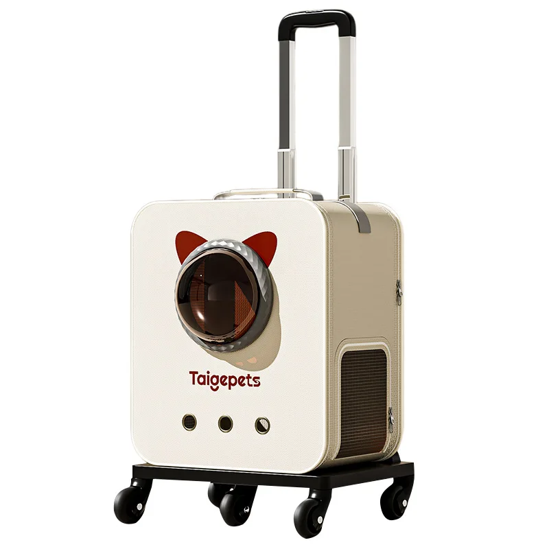 new-release-multicolour-transparent-pvc-sustainable-portable-cat-travel-bag-pet-trolley-with-universal-wheels-and-zipper