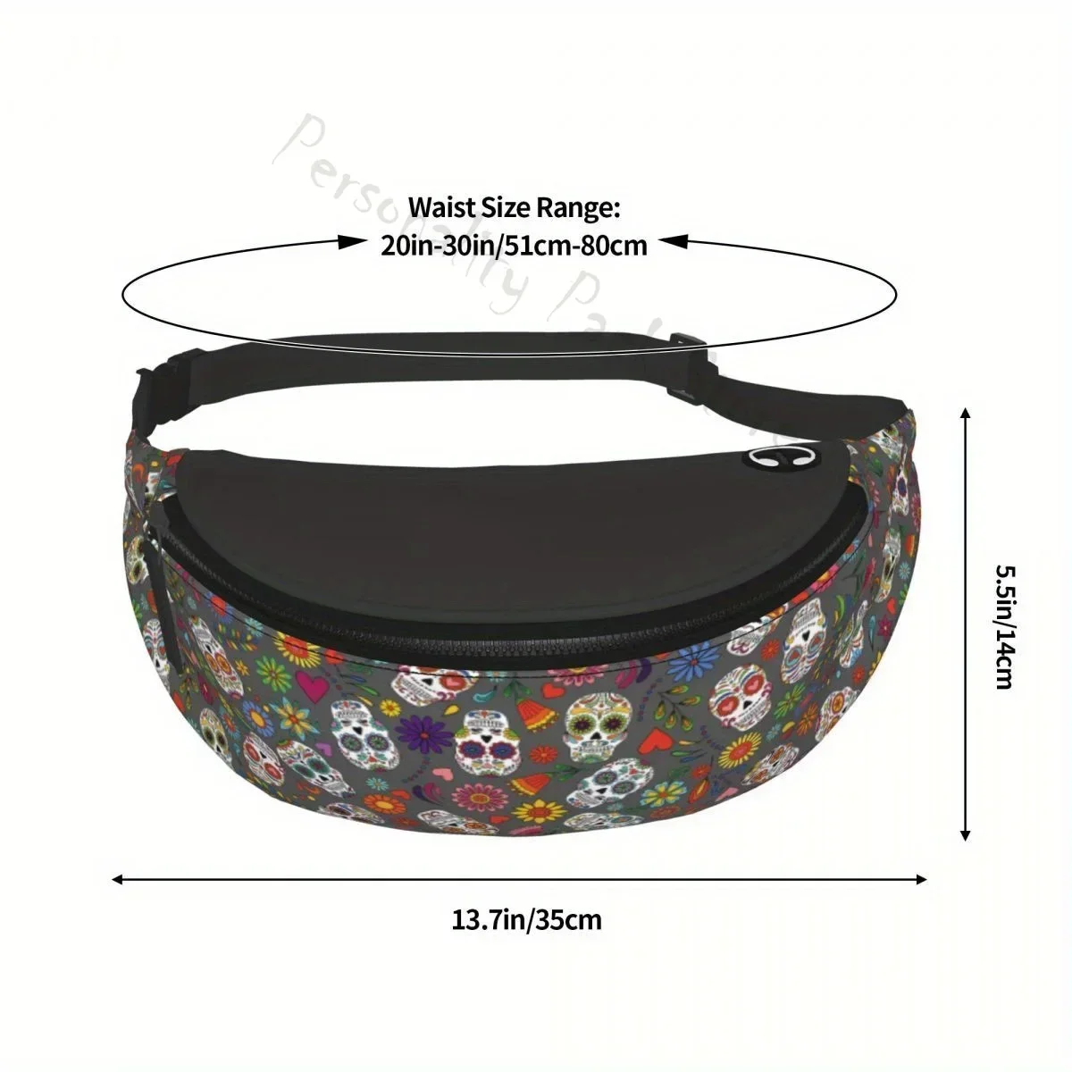 Riñonera de calavera de azúcar de Día de los muertos, bolso de pecho cruzado informal, bolso de cadera, monedero deportivo de viaje, bolsillo de moda