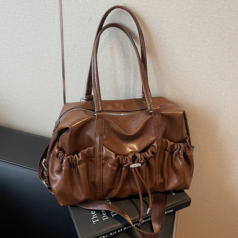 

2025 Vintage Tote Bag for Women, Large Capacity Crinkle Textured Shoulder Bag, Multi-Way Underarm Purse, Retro Chic Spacious