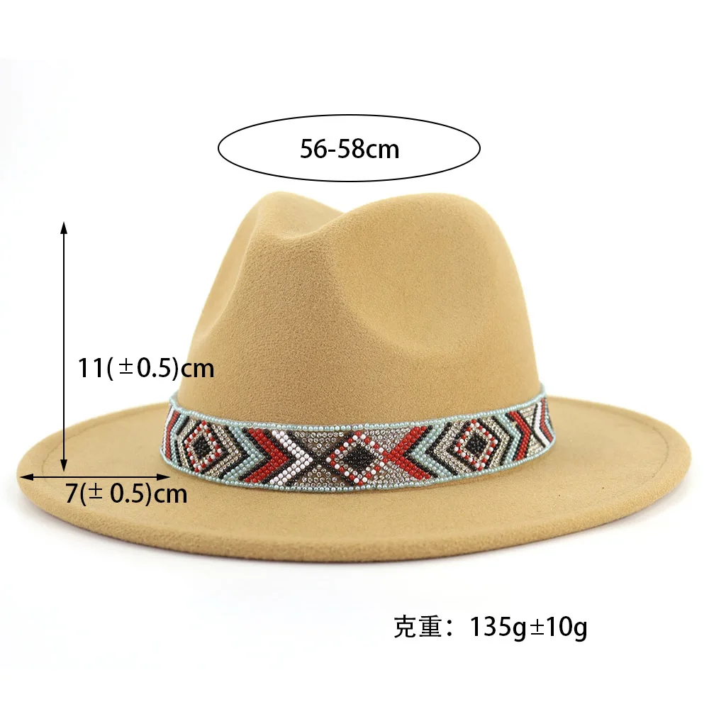 Fedora New Accessories Colorful Beads Wide Edge Jazz Hat Autumn/Winter Panama Hat Wholesale Sombrero