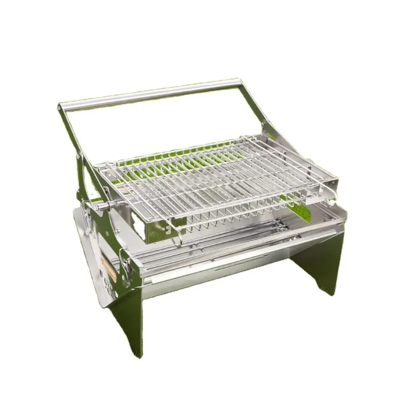 

360° Rotating Outdoor Garden Metal BBQ Grill Stainless Steel Flipping Barbecue for Camping Picnics Beach Parties Folding Home