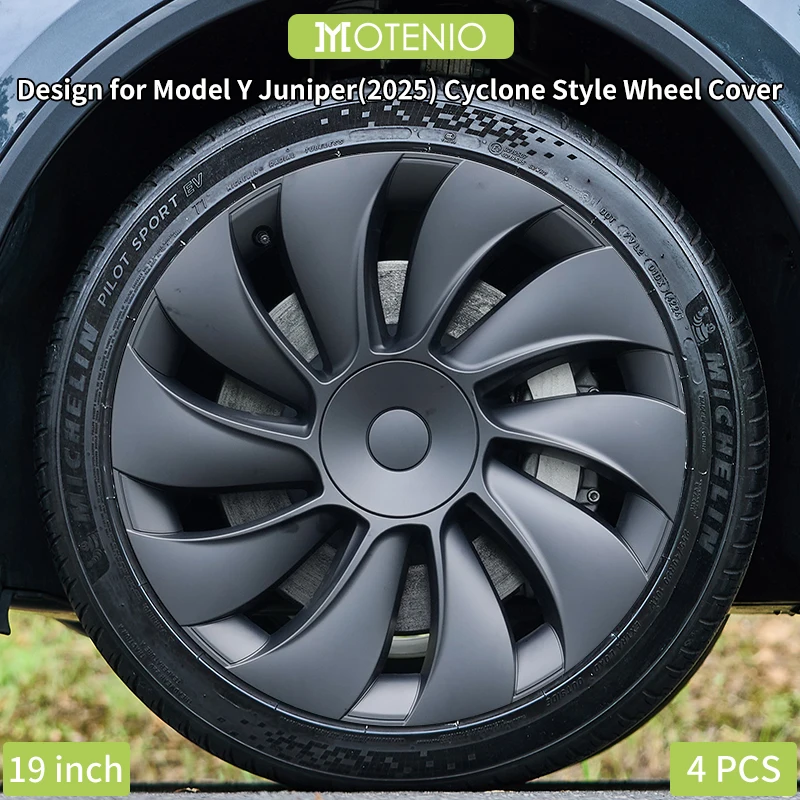 Image of 4 Stück für das neue Model Y 2025-2026 Juniper, 19-Zoll-Glatt-Turbinenstil-Radkappen, Felgendeckel und Zubehör für Tesla