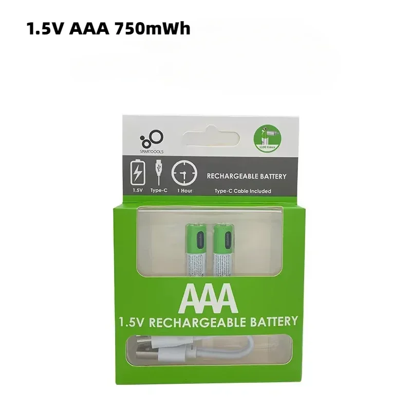 AA+AAA USB Rechargeable Battery 1.5V AA 2600mWh/AAA 750mWh li-ion Batteries for Mouse,Clock,Shaver,Hermometer+TYPE-C Cable