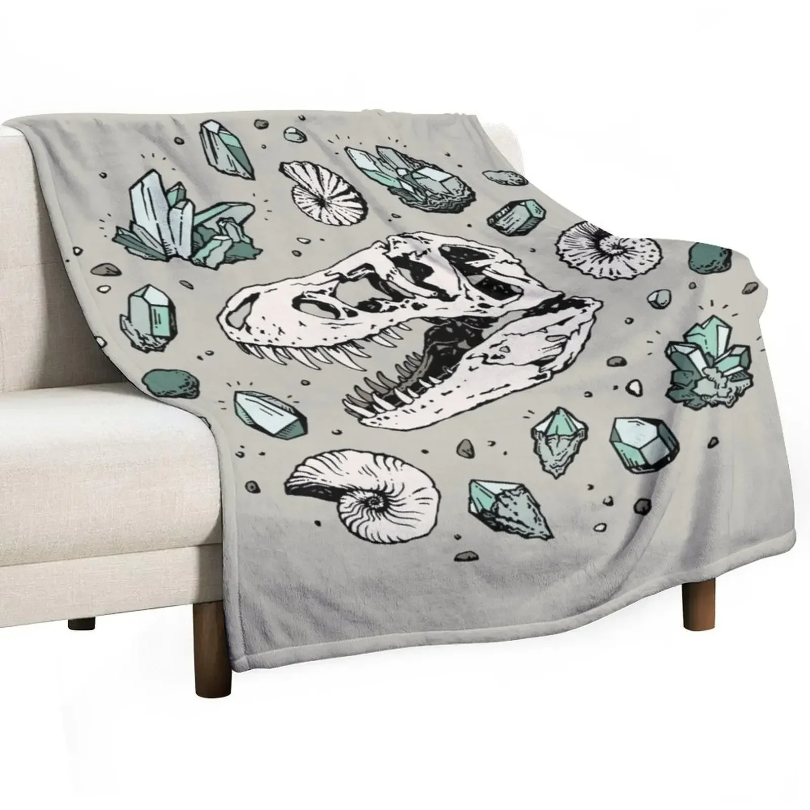 Geo-rex Vortex Aquamarine Dinosaur Skull Fossil Art Throw Blanket funny gift Heavy Blankets For Baby Blankets