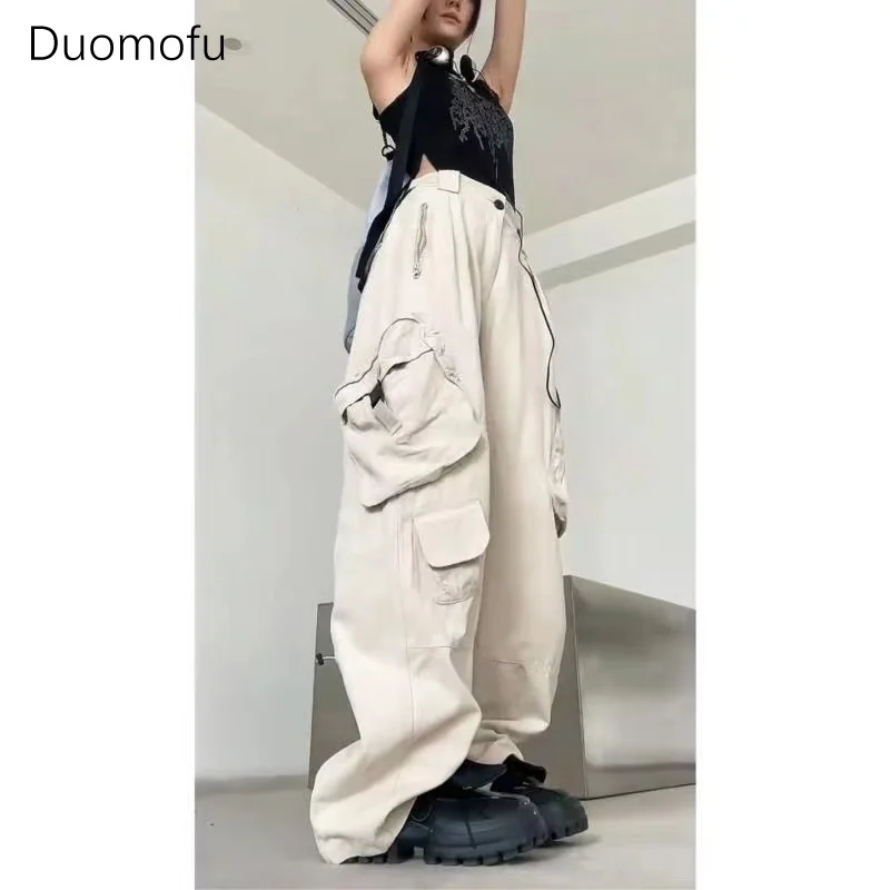 

Duomofu Y2k Streetwear Loose Trouser Female Gyaru Clothes Vintage Wide Leg Spring Autumn High Waist Women's Beige Cargo Trousers