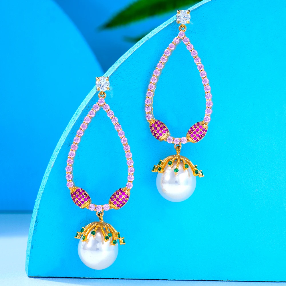 

Soramoore Luxury CZ BOHO Pearl Drop Earrings For Women Wedding Bridal Jewelry aretes de mujer modernos 2022 New Facebook Ins