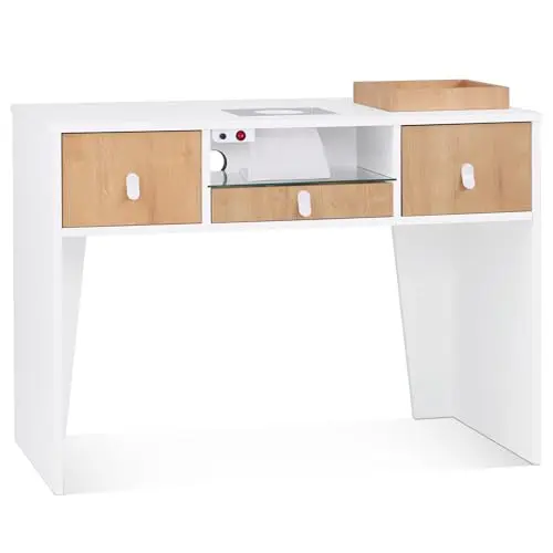 Manicure Table with Electric Dust Collector & 2 Dust Bags, Beauty Nail Art Desk with Built-in Socket, Salon Nail