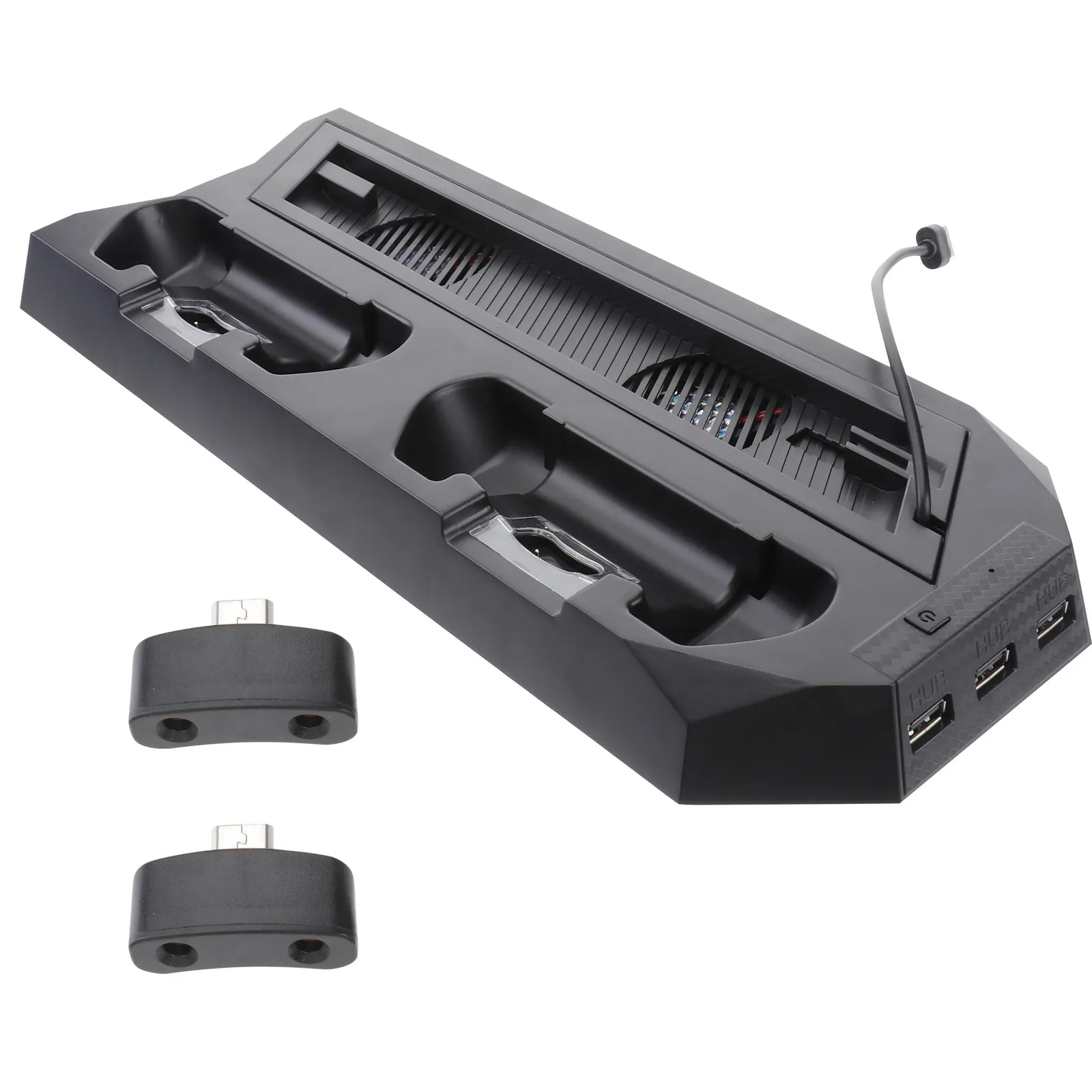 

Cooling Stand Vertical Base Dual Fan Console Cooler Charging Station USB Hub Dual Controller Ports Black