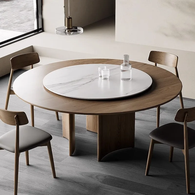 모던 심플 록 슬랩 다이닝 테이블 와비풍 홈 디자이너 원목 다이닝 테이블 및 의자 세트 원형 원목