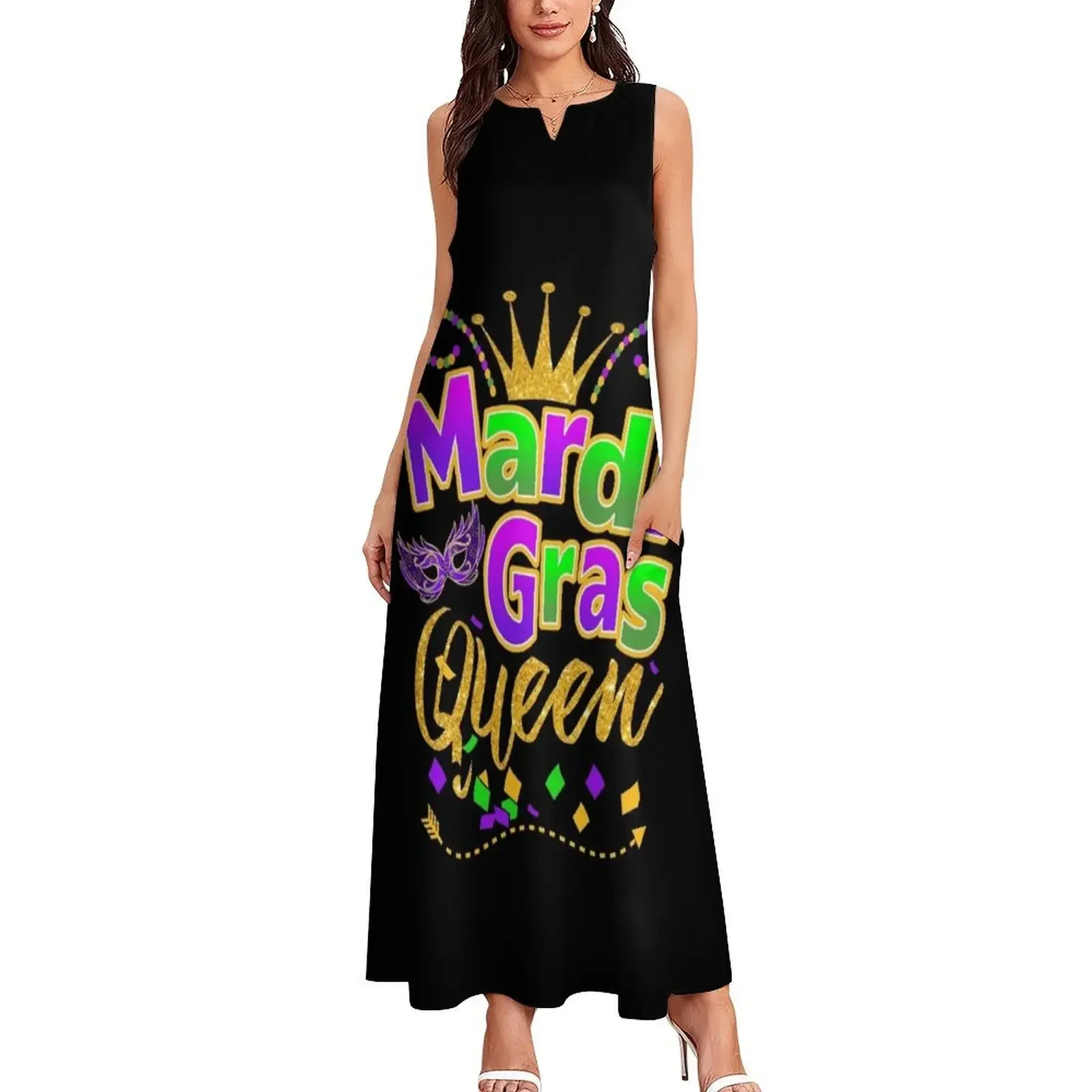 Mardi Gras Queen Crown Festival Carnavals T-shirt cadeau en accessoires, koningin van Mardi Gras kostuums vrouwen sexy lange jurk