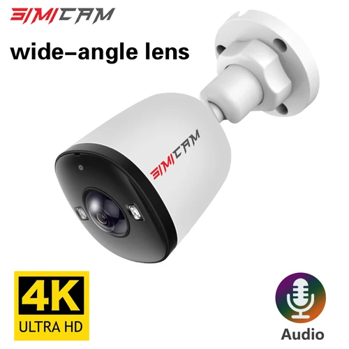 Lente gran angular 4K 8MP Ultra grande POE IP Caemra 5MP 4MP 1,6 MM 2,8 MM alarma inteligente visión nocturna en color funciona con Audio NVR Onvif