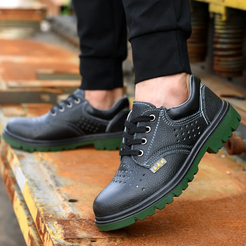 mens leisure breathable steel toe caps working shoes soft leather safety boots black summer tooling security footwear protection