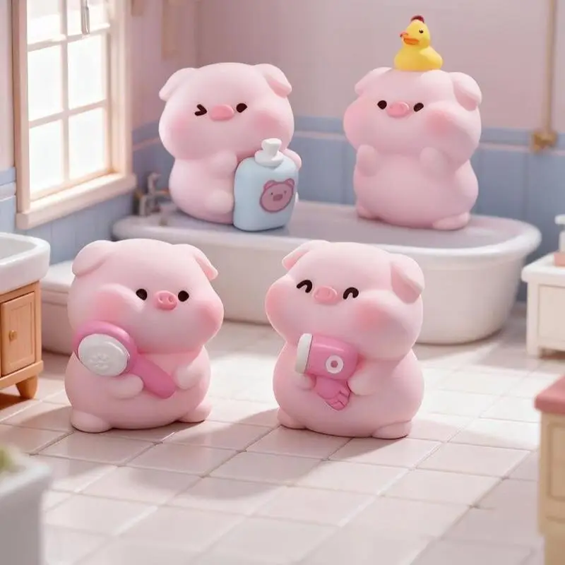 (G)6 PCS Micro Pig Family Figurine Resin Ornaments Miniature Model Mini Animal Statue Bonsai Decoration Garden Home Decor