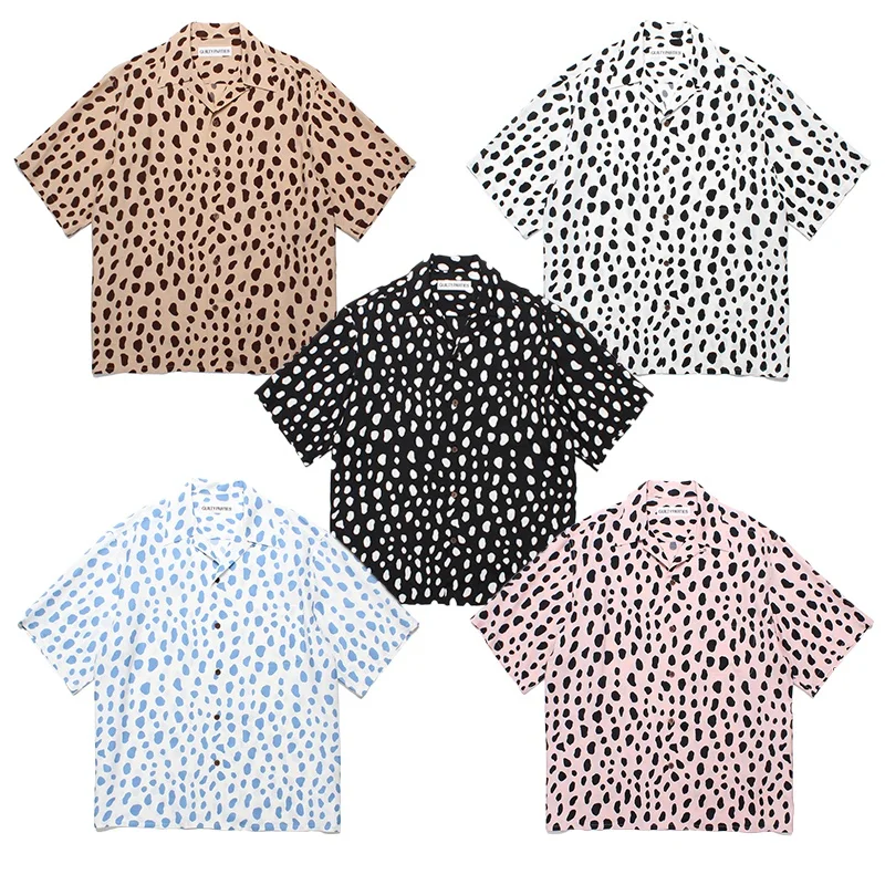

Trend New WACKO MARIA Leopard Print Hawaii Short Sleeve Shirt Summer Holiday Casual Mens Womens Loose Shirt Tops