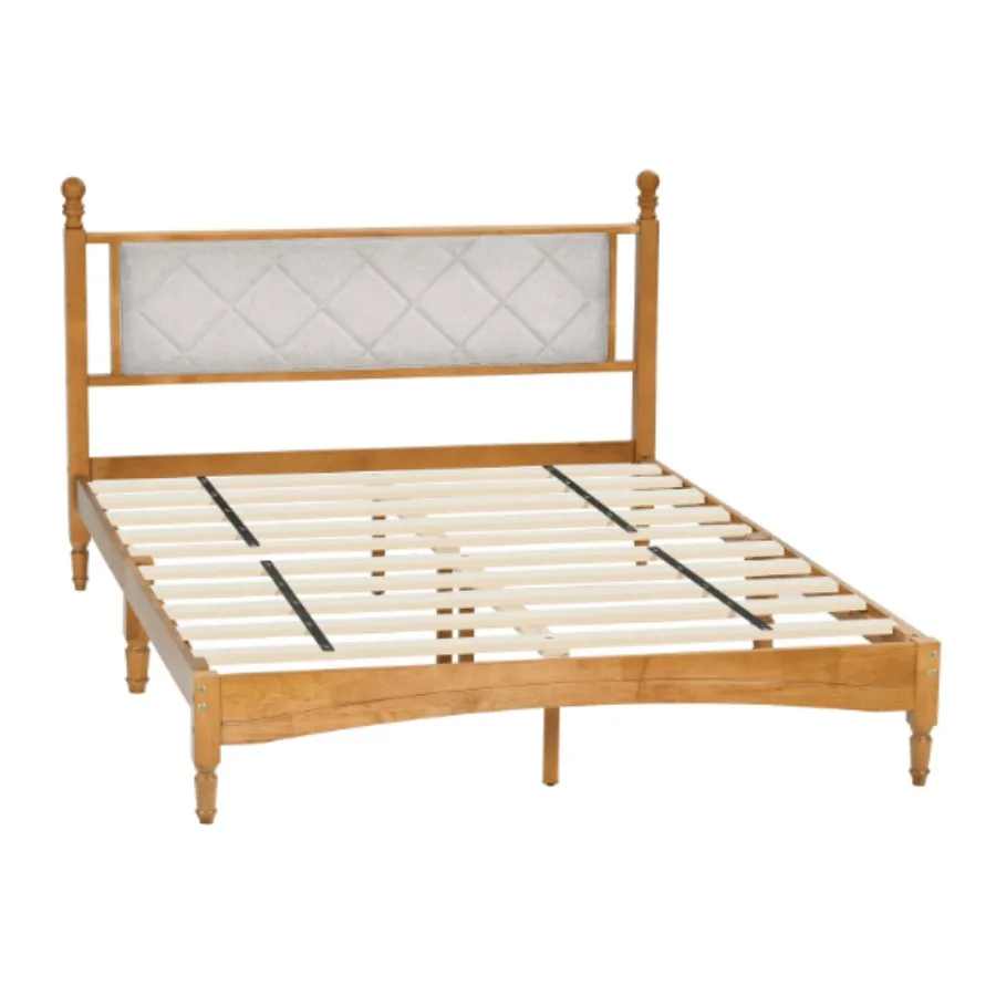

Queen Wood Bed Frame With Upholstered board Wooden Bed