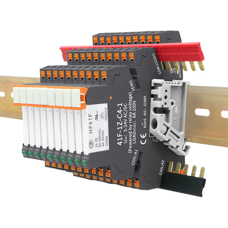 10Pcs Slim Relay 5V 12V 24V DIN Rail Mounted Relay HF41F SSR 30VDC 250VAC High Frequency Interface Relay with Light Emitting