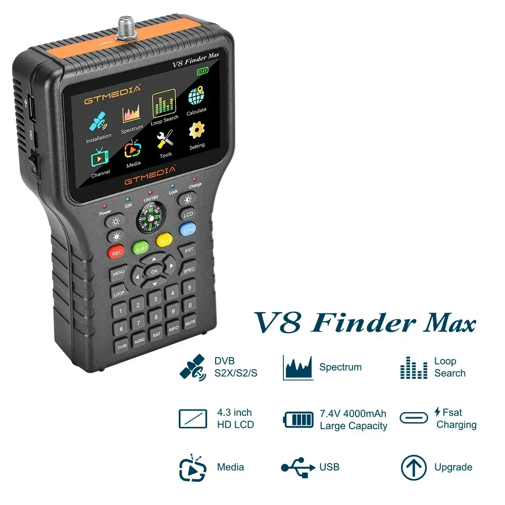 V8 Finder 2/MAX/Pro2 Satellite Detector DVB-S/S2/S2X Handheld Signal Finder LCD Screen Signal Measuring Instrument Detector