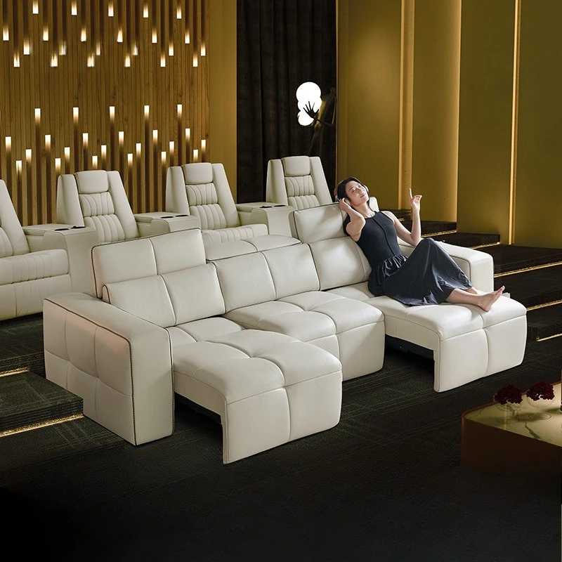 أريكة سرير جلدية كهربائية للأثاث، مقعد عرض متعدد الوظائف للفيلم والتلفزيون