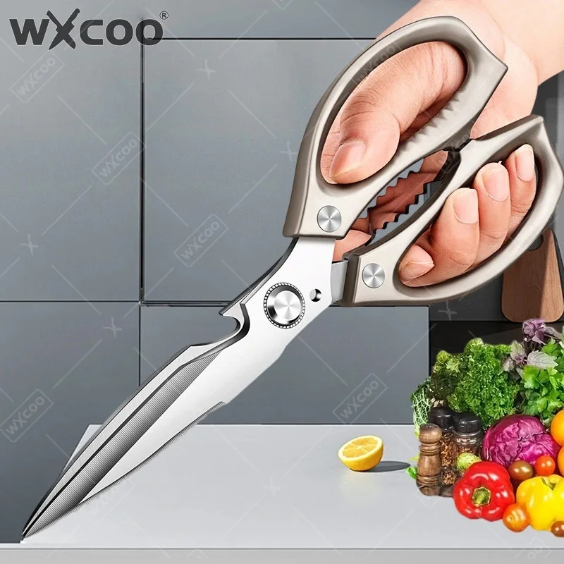 WXCOO Extra-Long Stainless Steel Meat Bone Food Scissors Multifunctional Kitchen Scissors BBQ Cooking Tools Kitchen Shear