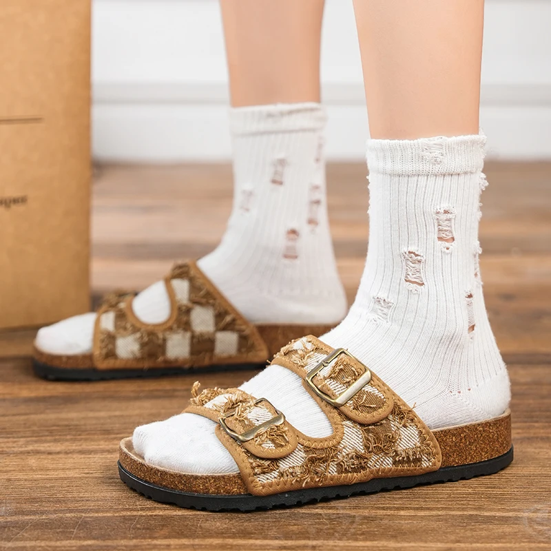 موضة متقلب الفلين النعال للرجل المرأة مزدوجة مشبك صنادل أرضية رجل الشاطئ الشرائح في الهواء الطلق أحذية الصيف الرجالية عادية #5