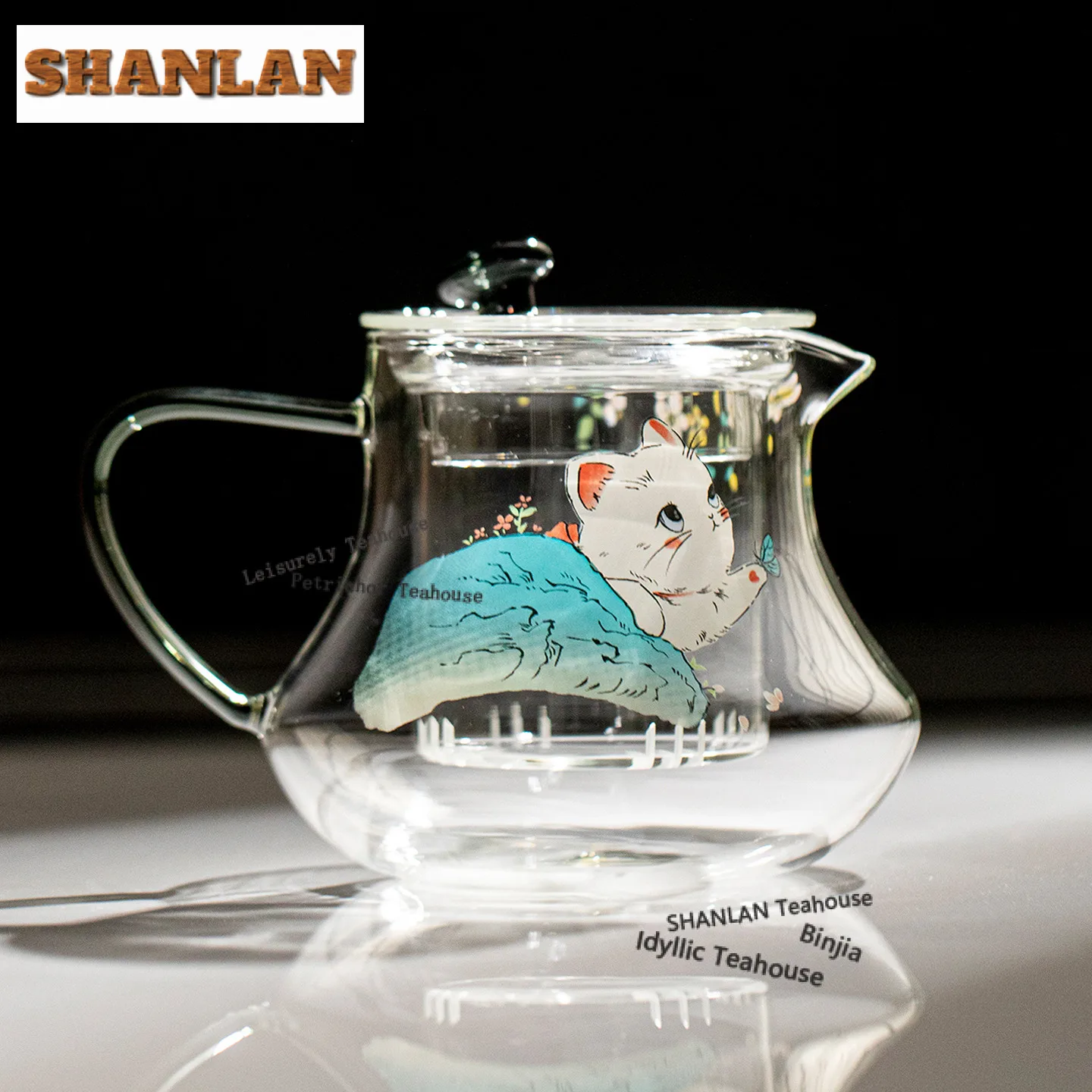 

400ml Cute Cat Glass Teapot Exquisite Tea Infuser Pot Tea Maker Kettle With Filter Fruit Flower Tea Chinese Tea Set Decoration