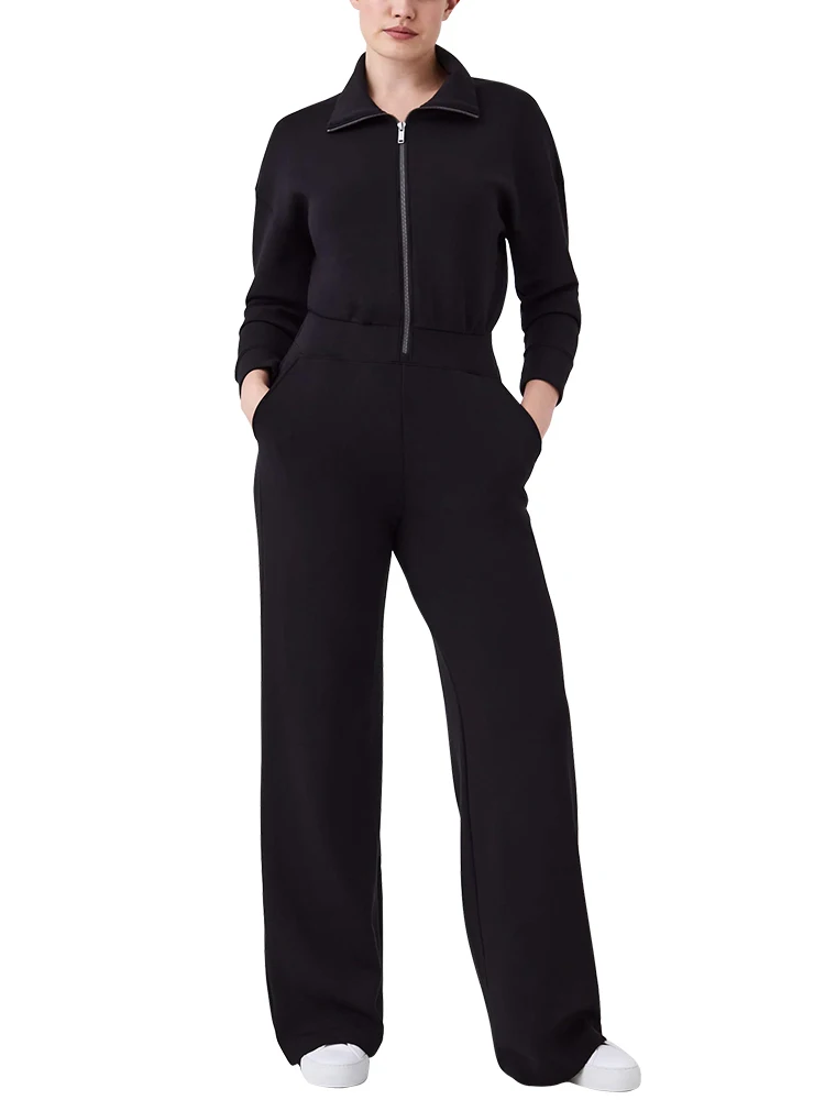 Women's Autumn/Winter Sports Jumpsuit Loose-fitting Half-Zip Top with Wide-Leg Trousers Homewear & Leisure Jumpsuit Sports Jumps