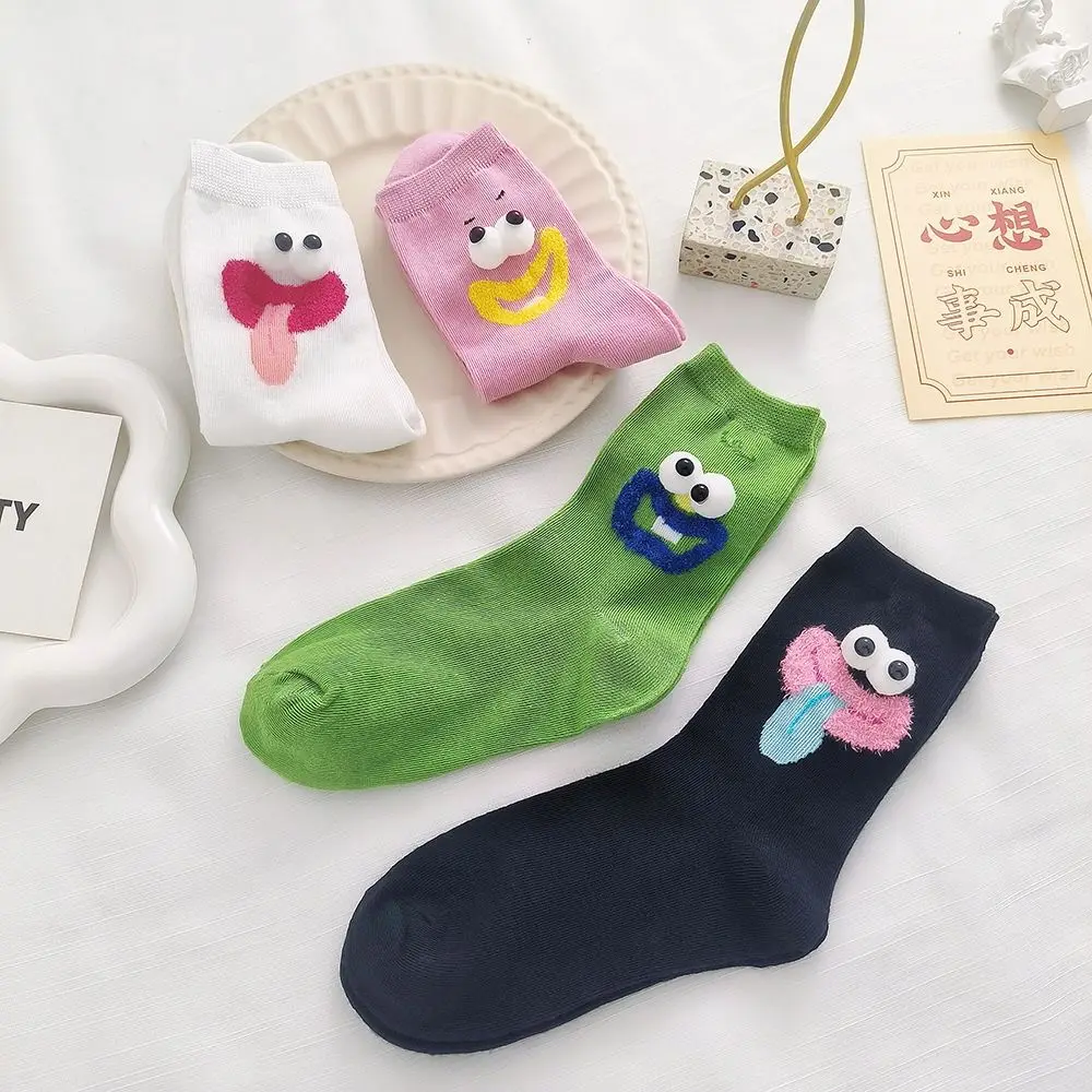 Fashion Cartoon Funny Mid-calf Socks Female Hosiery Ankle Big Eyes Socks Patchwork Candy Colors Women Tube Sock Lady