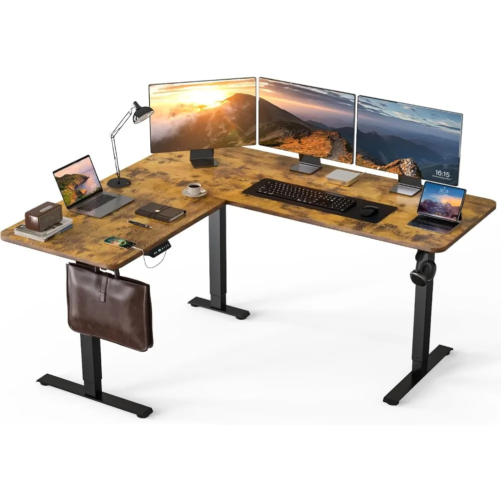 

Обновленная версия 63*55-дюймовый L-образный электрический стол с регулируемой высотой, угловой стол-стойка, компьютерный L-образный стол