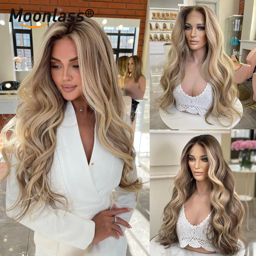 Ash Blonde Body Wave Wigs Human Hair Glueless 150 Density Remy Preplucked Highlight Brown Human Hair Wig 13x6 Lace Frontal Wigs