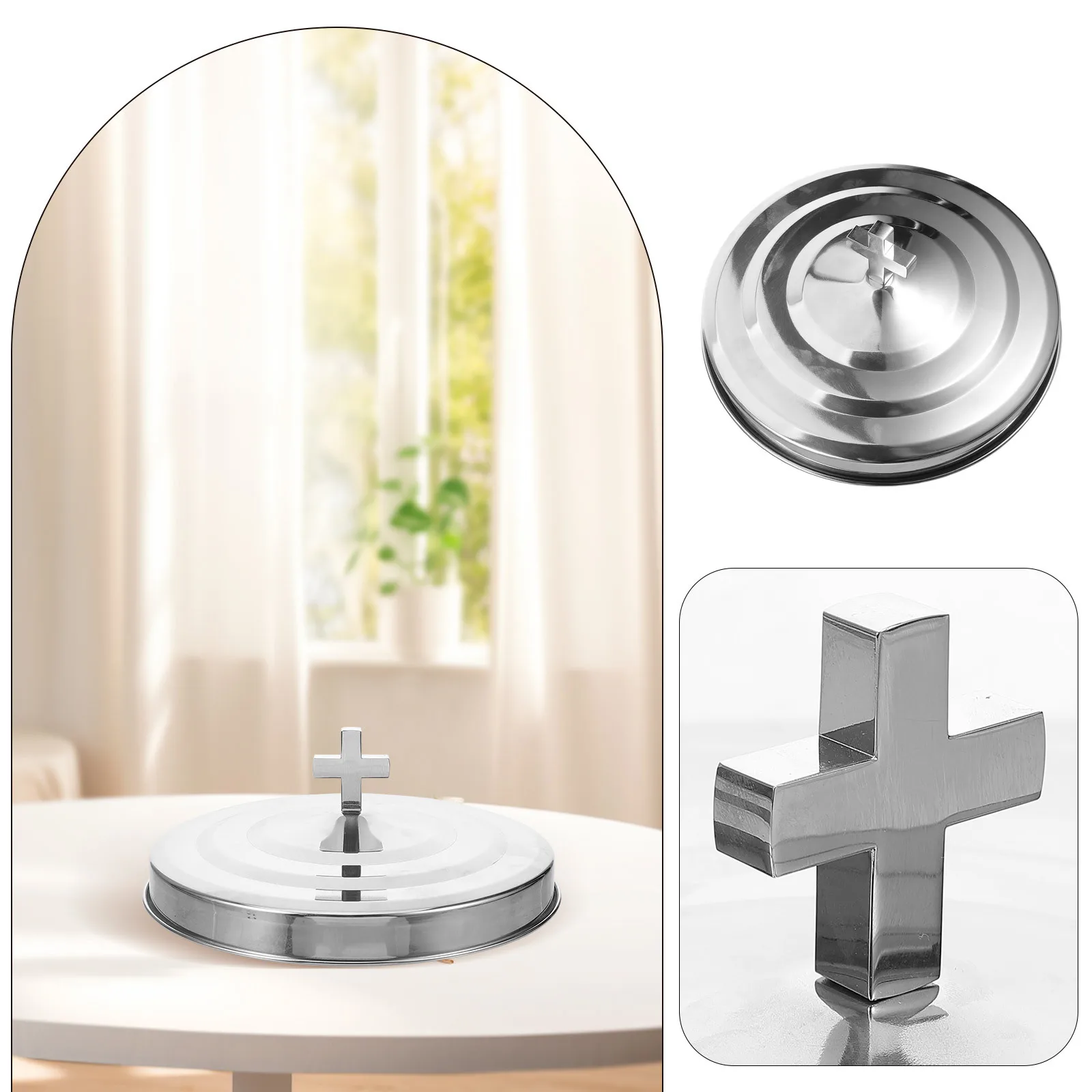 

Stainless Steel Communion Tray Lid Large Round Metal Cover for Worship Places Elegant Church Ceremony Cup Plate Lid Replacement