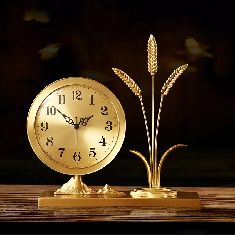 New Chinese-style table clock, living room table clock ornament, home fashion clock placement, creative brass pendulum table