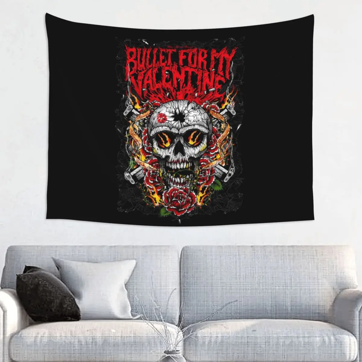 Skull Bullet For My Valentine Tapestry Wall Hanging Polyester Tapestries Metal Art Home Decor for Living Room Bedroom Tapiz