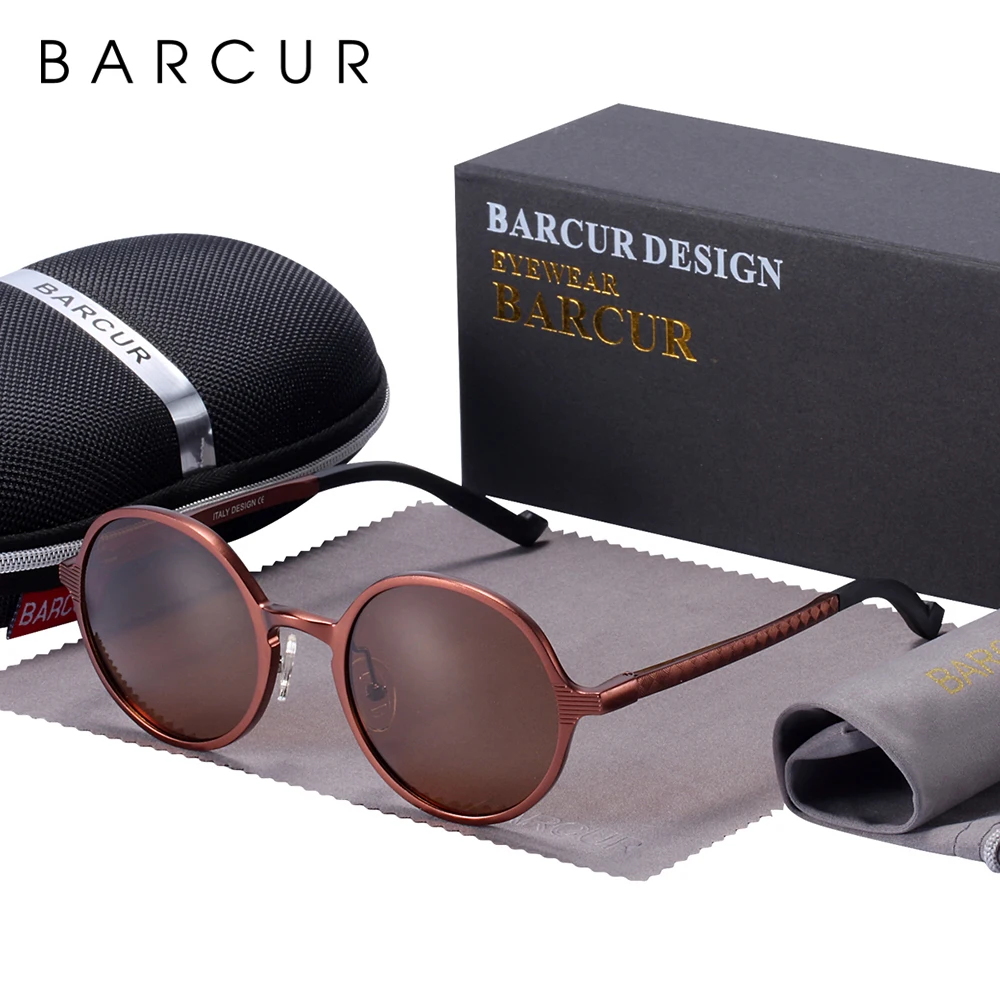 BARCUR Design Polarisierte Runde Sonnenbrille Für Männer Heißer Schwarz Goggle Männlichen Ultraleicht Retro Vintage Sonnenbrille Frauen UV400 Brillen 3