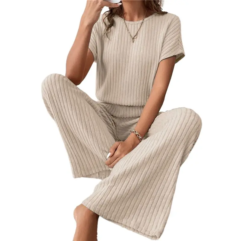 حار Kf-المرأة عارضة الصيف السفر عطلة ارتداء قطعتين دعوى قصيرة الأكمام واسعة الساق السراويل عارضة البدلة #3