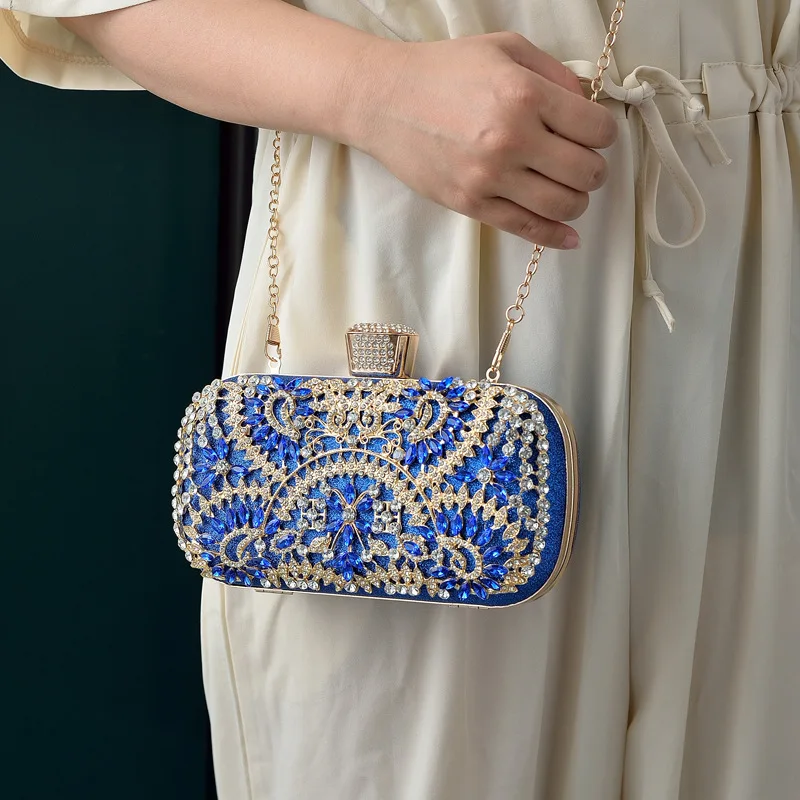 Women Clutch Party Luxury Blue Evening Bag Wedding Purse Crystal Chain Shoulder Bag High Quality Rhinestone Female Clutch Gift view 3