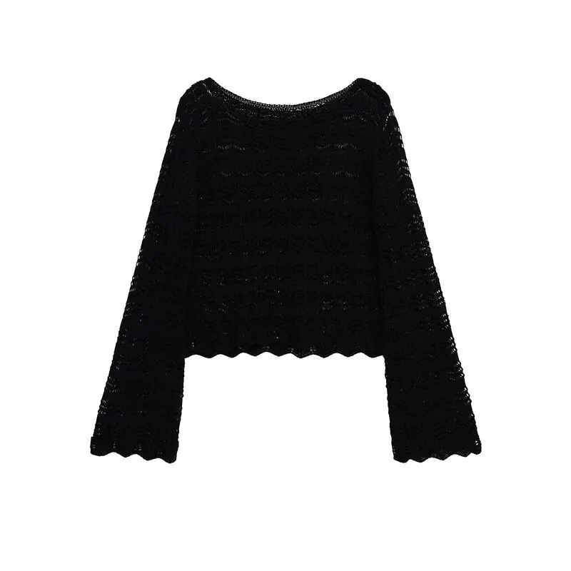 

Summer 2025 New Arrival Women's Knitted Crop Top Long Sve round Ne Tka Embroidered Me Commute Sle Polyester Fiber