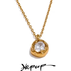 Yhpup High Quality Shiny Cubic Zirconia Necklace Pendant Chain Gold Silver Color Temperament Trendy Jewelry Accessories Gift