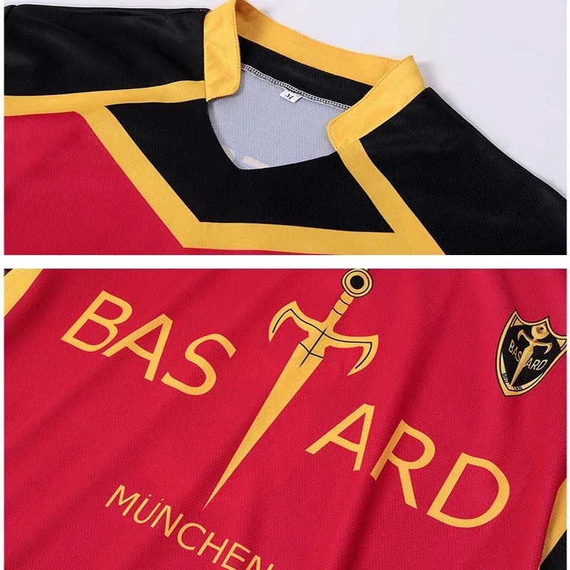 Anime azul bloqueio cosplay traje camisa vermelha t camisa shorts peruca bastardo munchen uniforme escolar ness kaiser isagi kurona cosplay