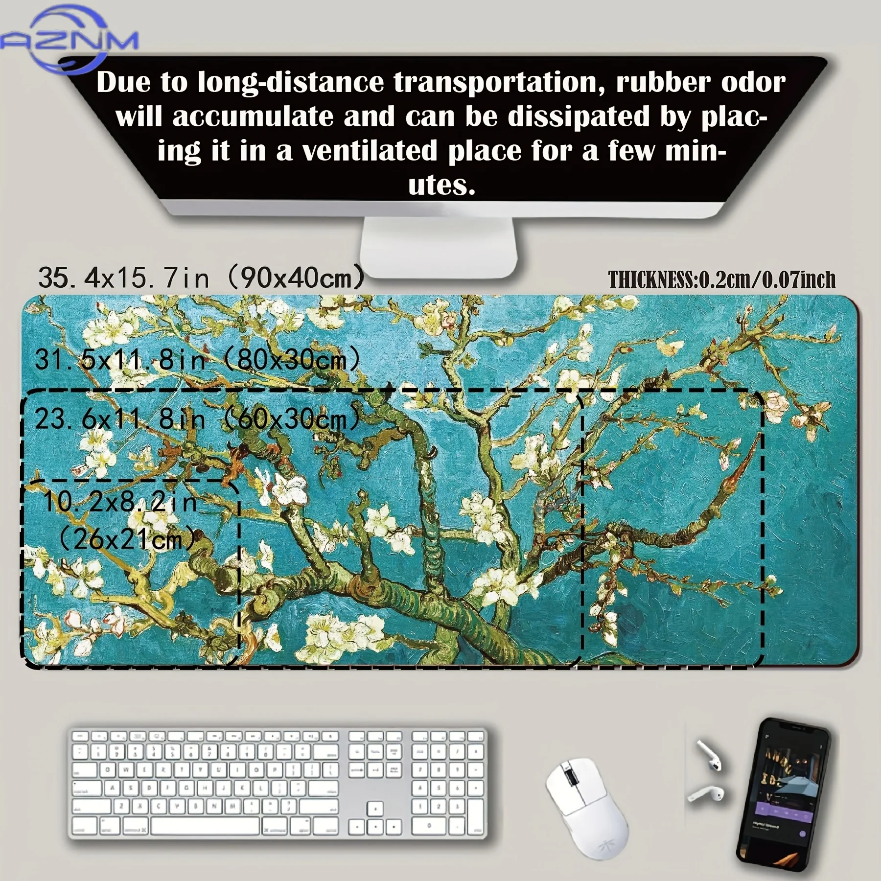 Van Gogh Blooming Apricot Flowers Pattern Mouse Pad/Desk Mat  Inches/Gaming Mouse Pad/Mouse Pad with Non-Slip Rubber Base/Extend