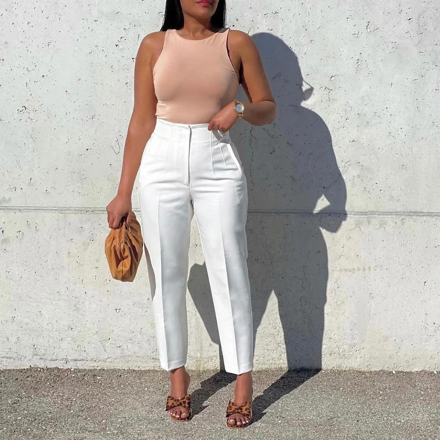 

Women's Fashionable and Casual Slim High Waisted Trousers, Solid Color African Professional Pants, 2025