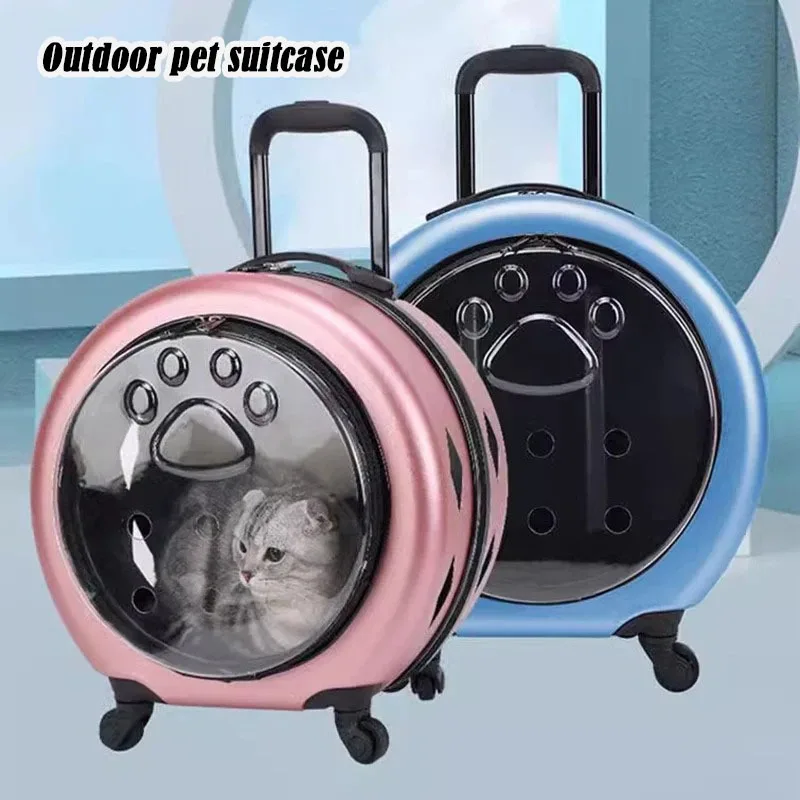 

Portable Cat Carrying Bags Large Capacity Pet Carriers Backpack Travel Cats Carry Handbag with Wheel Pets Carriers Trolley Case