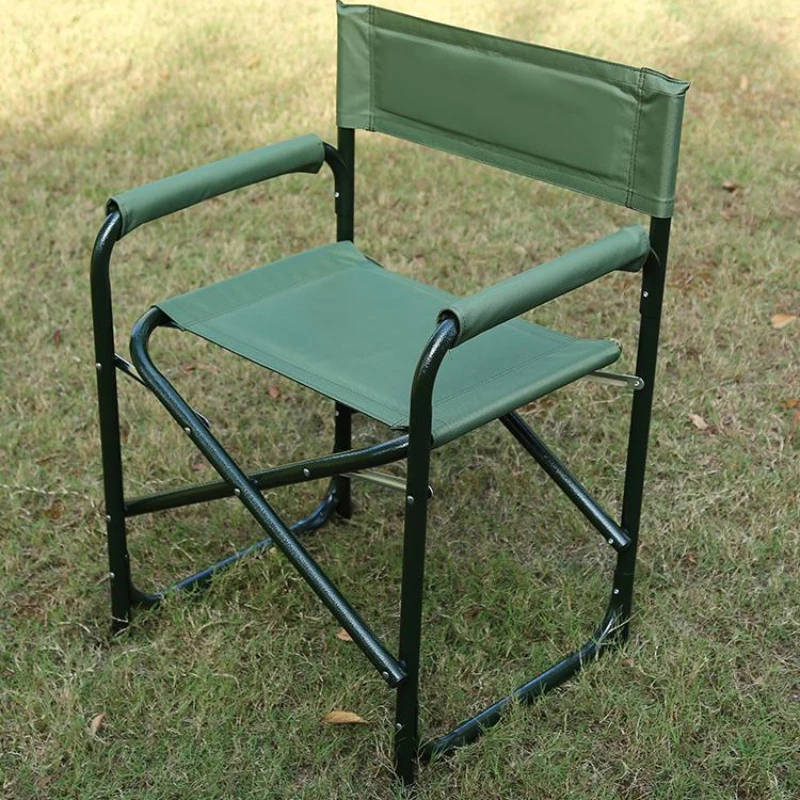 Outdoor folding military green training chair Chair camping barbecue leisure chair thickened steel tube.