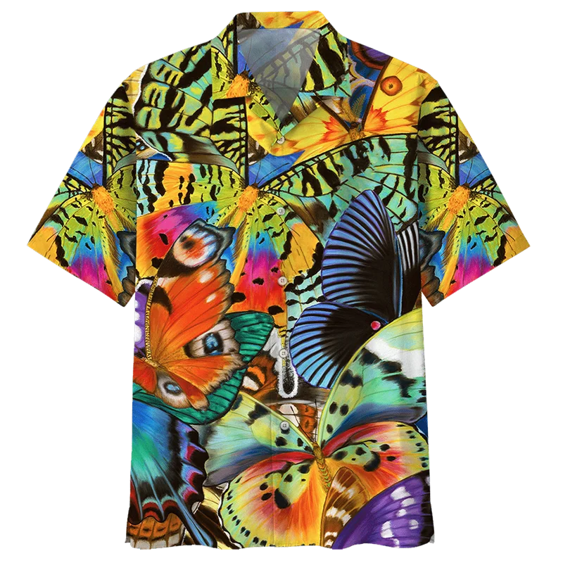 Multi Color Butterfly Hawaiian Shirt For Men Women Summer Street 3d Printed Animal Shirts Lapel Short Sleeves Tops Button Blouse