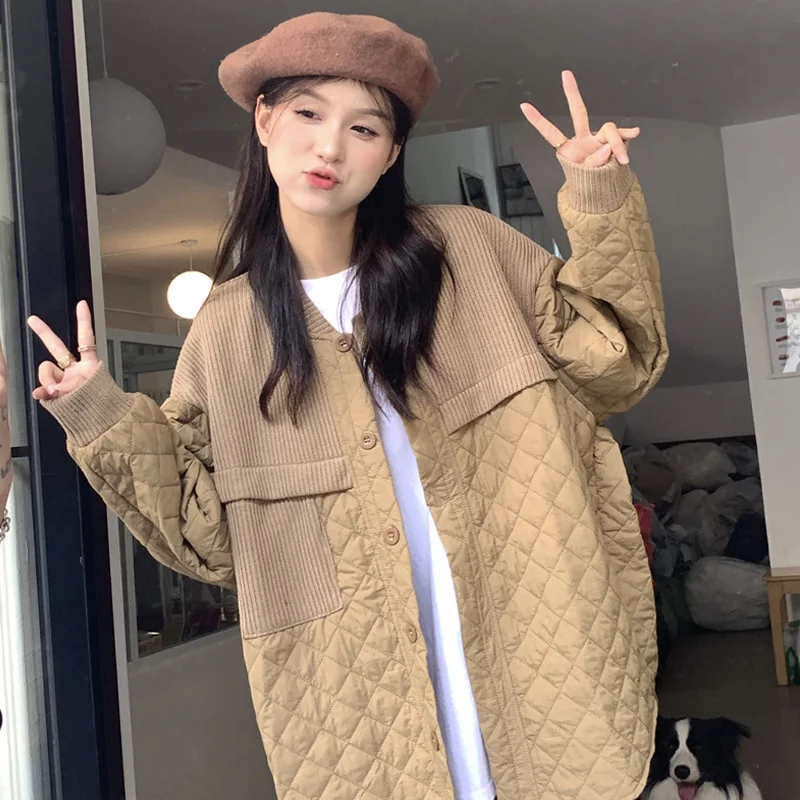 

Chic Women Cotton Coat Autumn Winter Vintage Patckwork Single Breasted Cardigan Coat Loose Casual Warm Outerwear
